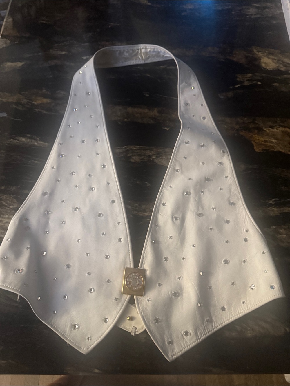 Cache White Embellished Halter Vest with Gold Accent Clasp
